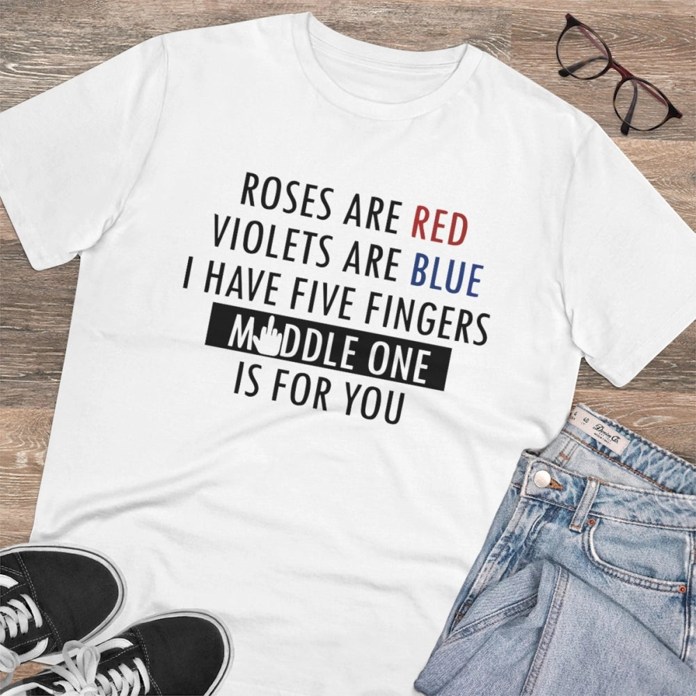 White PC Cotton Men's T-Shirt with Roses Are Red print (180GSM), half sleeve round neck for casual wear