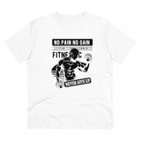 White PC cotton gym t-shirt with "No Pain No Gain Never Give Up" print for men's casual wear (180GSM thread count)