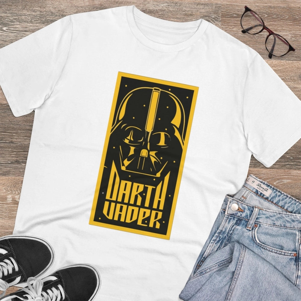 White PC cotton Darth Vader printed men's half sleeve t-shirt (180GSM) for casual occasions