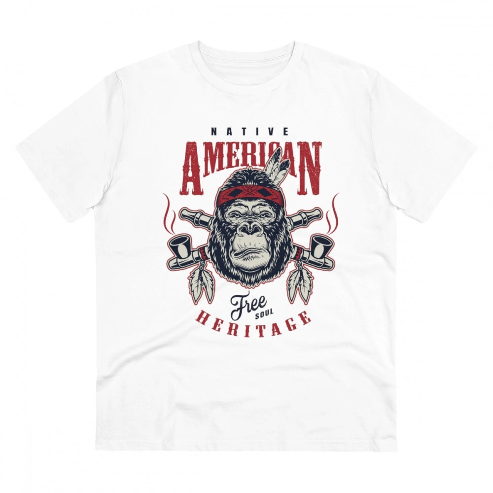White PC Cotton Gorilla Design Half-Sleeve T-Shirt for Men, 180GSM thread count