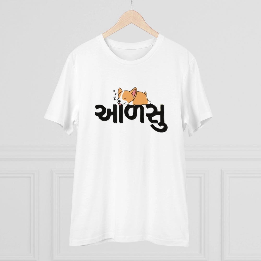 White PC Cotton Aadsu Printed Men's T-Shirt (180GSM), casual wear with half sleeves on display