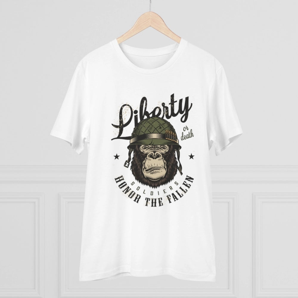 White PC Cotton Gorilla Design Half Sleeve T-Shirt for Men, casual wear with round neck
