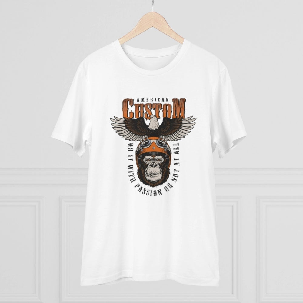 White PC Cotton Gorilla Design Half Sleeve T-Shirt for Men, casual wear with round neck