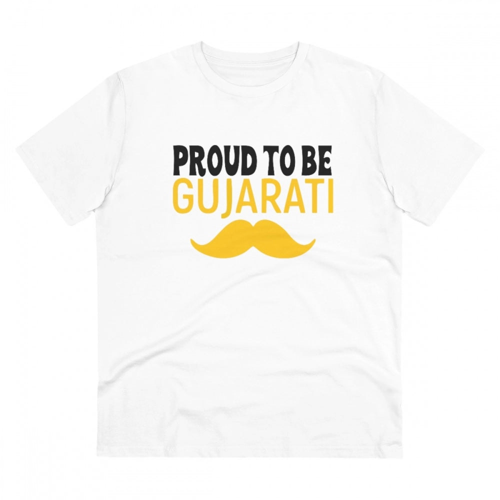 White PC Cotton Men's T-shirt with 'Proud To Be Gujarati' print, half sleeve round neck design