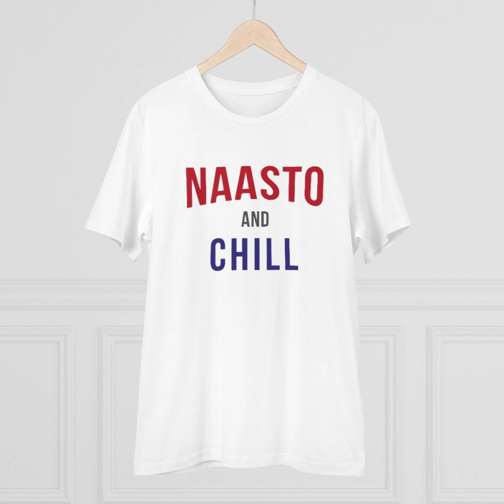 White PC Cotton Men's Nasto And Chill printed half-sleeve T-shirt (180GSM) for casual occasions