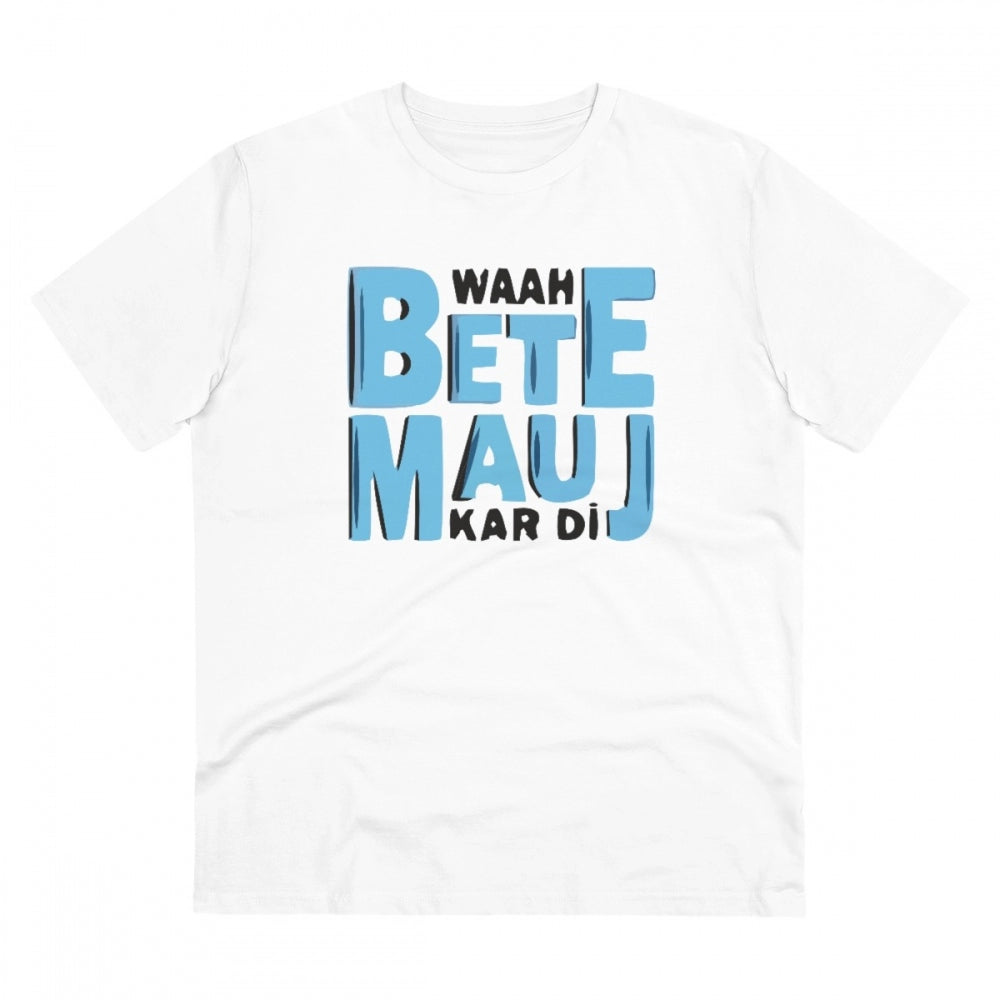 White PC Cotton Mojj Kardi Printed Men's Half Sleeve T-Shirt, casual wear