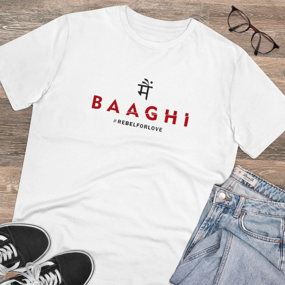 White PC Cotton Men's Me Bhaghi Printed Half Sleeve T-Shirt (180GSM), casual occasion