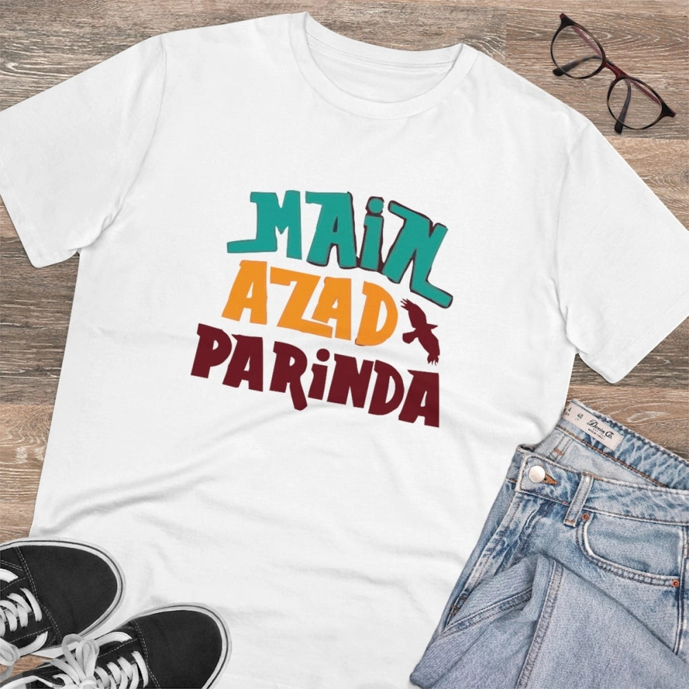 White PC Cotton Me Azad Parinda Printed Men's Half-Sleeve T-Shirt, 180GSM thread count for casual occasions