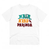 White PC Cotton Me Azad Parinda Printed Men's Half Sleeve T-Shirt (180GSM), casual wear on model
