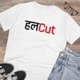 White PC Cotton Men's Marathi Design Half Sleeve T-Shirt, 180GSM thread count for casual occasions