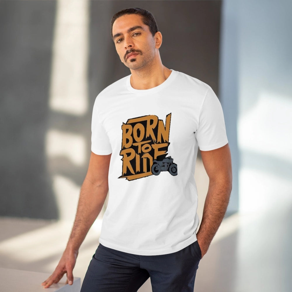 White PC Cotton 'Explore The Unseen' Men's Half-Sleeve T-Shirt (180GSM) - casual wear for men, showcasing an intricate print design