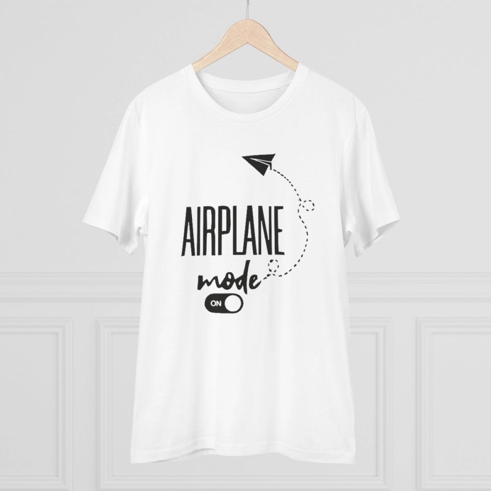 White PC Cotton men's "Explore The Unseen" half-sleeve T-shirt with intricate print design, casual occasion wear