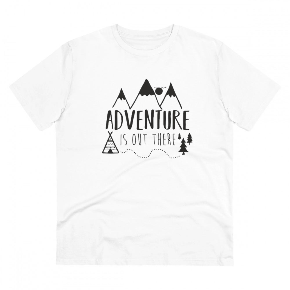 White PC Cotton Men's Explore The Unseen Printed Half-Sleeve T-Shirt (180GSM), casual wear
