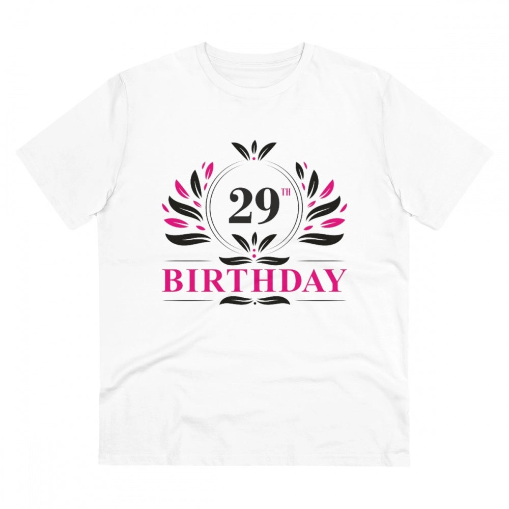 White PC Cotton Men's 29th Birthday Printed Half Sleeve T-Shirt (180GSM), suitable for casual occasions