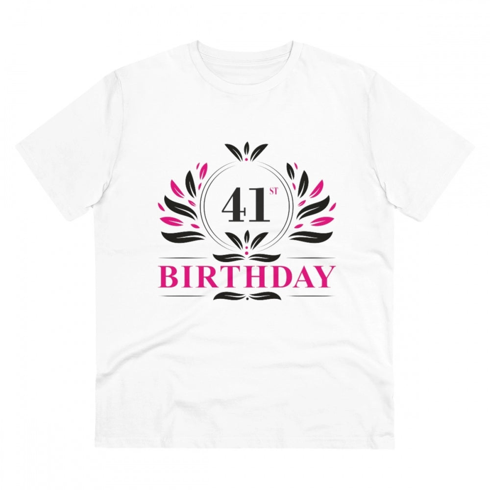 White PC Cotton Men's 41st Birthday Printed Half-Sleeve T-Shirt (180GSM), casual occasion