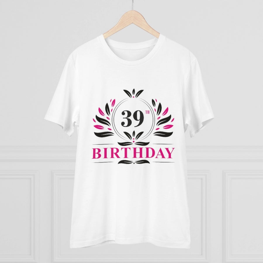 White PC Cotton Men's 39th Birthday Printed Half Sleeve T-Shirt, round neck, 180GSM thread count