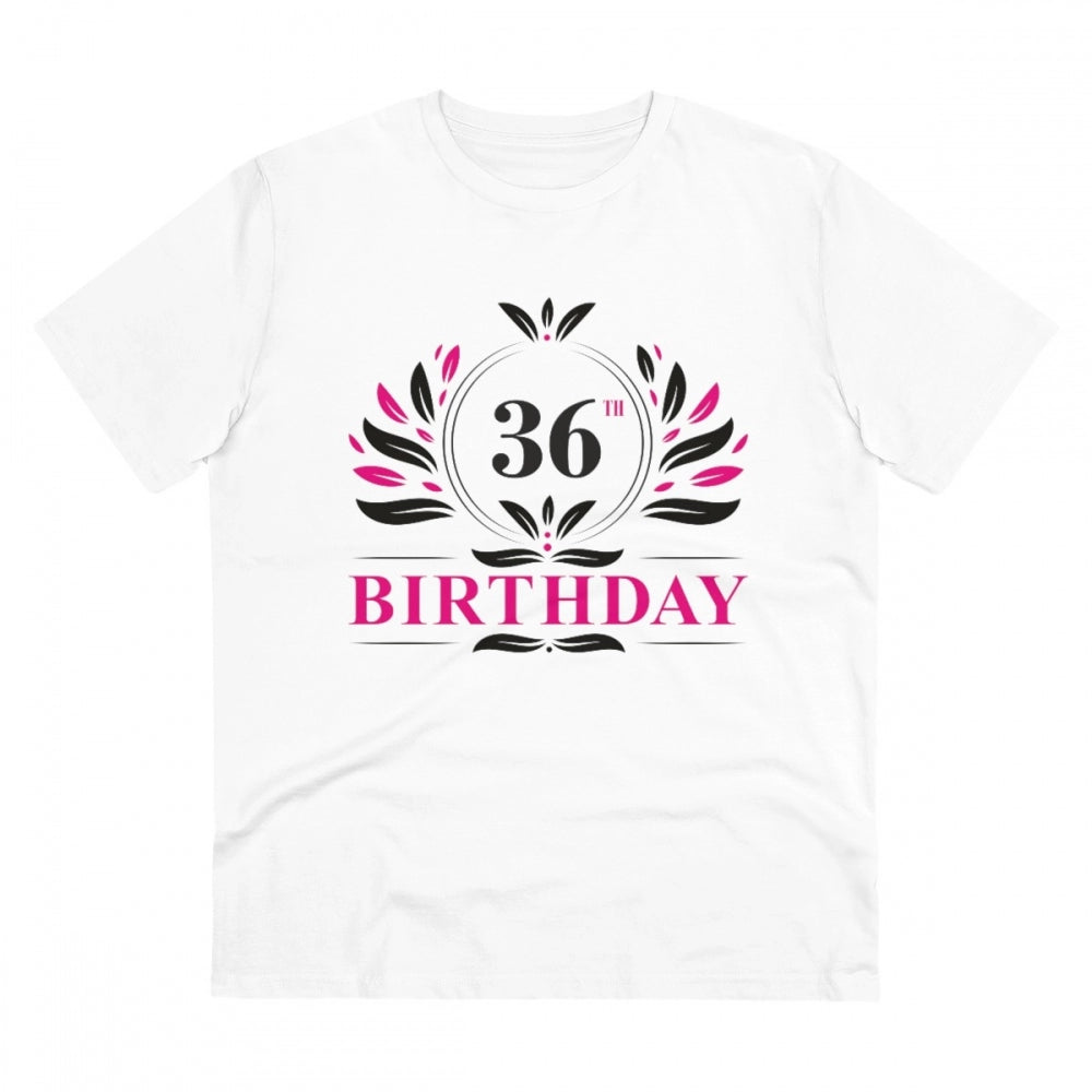 White PC Cotton Men's 36th Birthday Printed Half Sleeve T-Shirt (180GSM), casual occasion wear