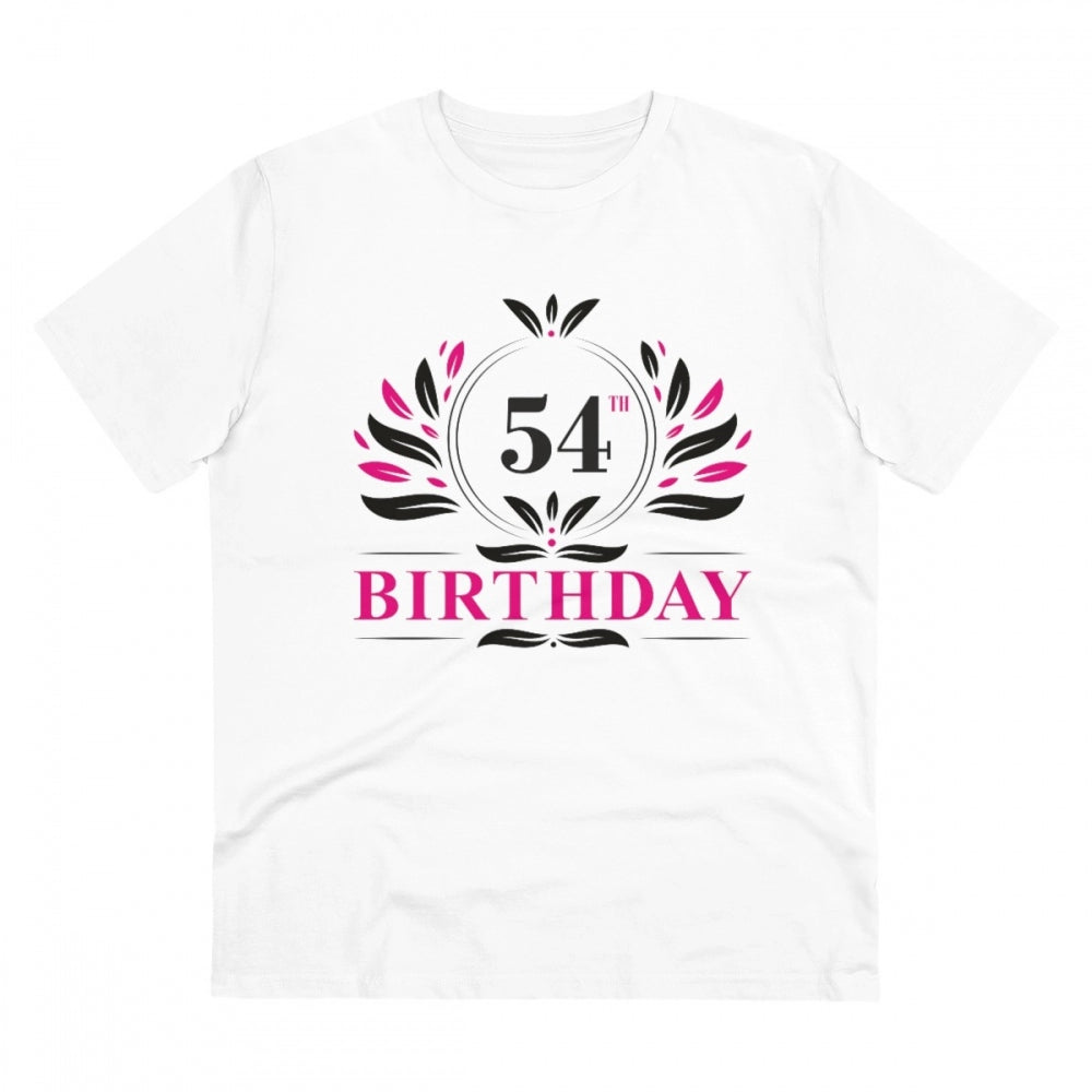 White PC Cotton Men's 54th Birthday Printed Half-Sleeve T-Shirt (180GSM), casual occasion wear