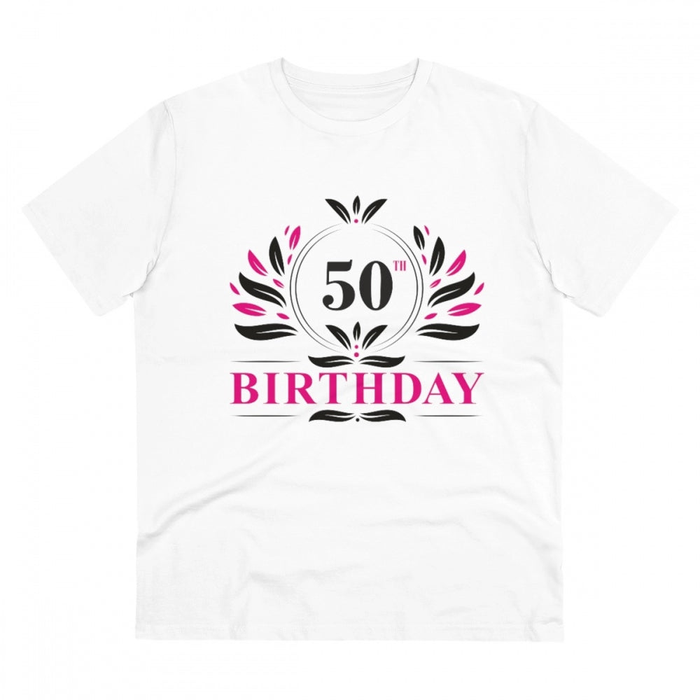 White PC Cotton Men's 50th Birthday Printed Half-Sleeve T-Shirt (180GSM) - ideal for casual occasions