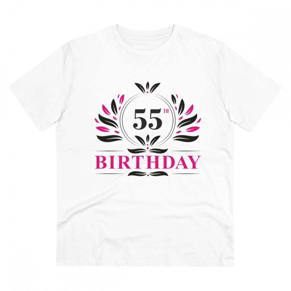 Men's white 180GSM half-sleeve round neck 55th birthday printed cotton t-shirt for casual occasions