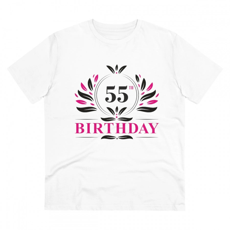 White PC Cotton Men's 55th Birthday Printed Half Sleeve T-Shirt (180GSM), casual occasion wear