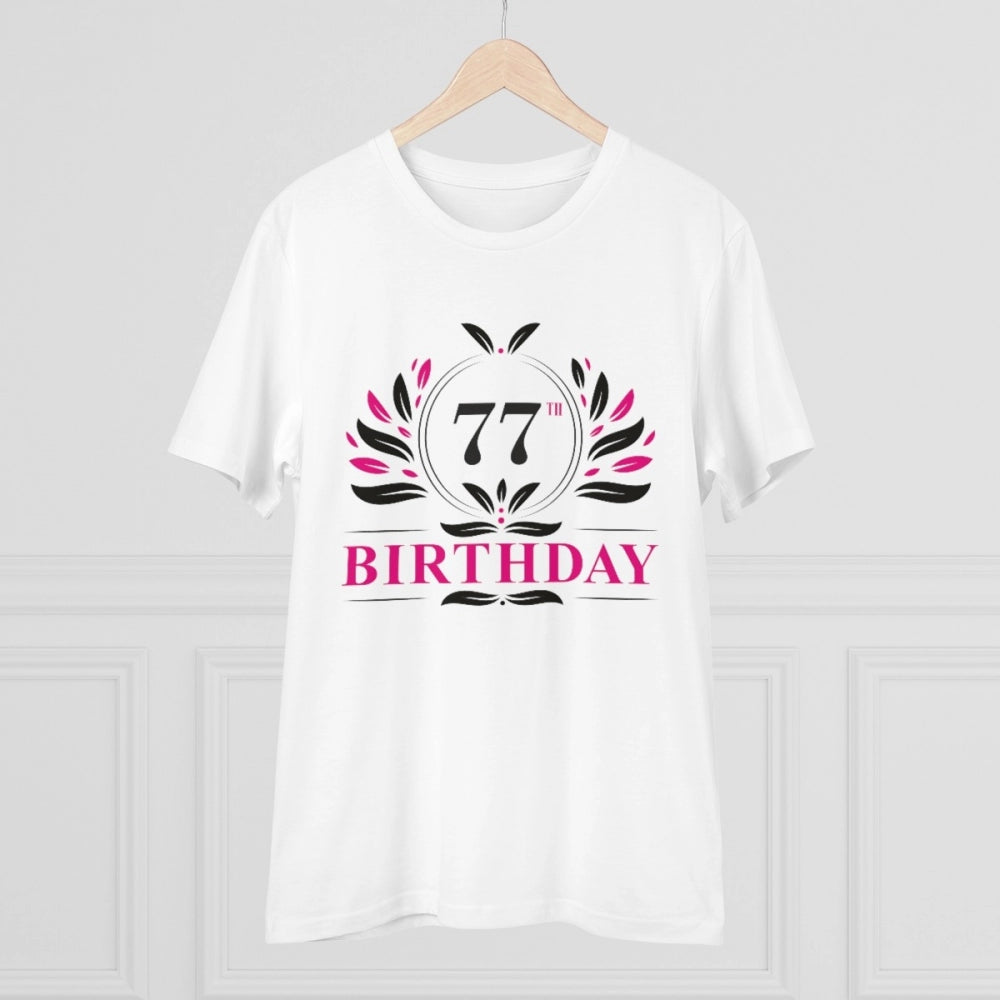 White PC Cotton 77th Birthday Printed Men's T-Shirt (180GSM), half sleeve round neck, casual occasion