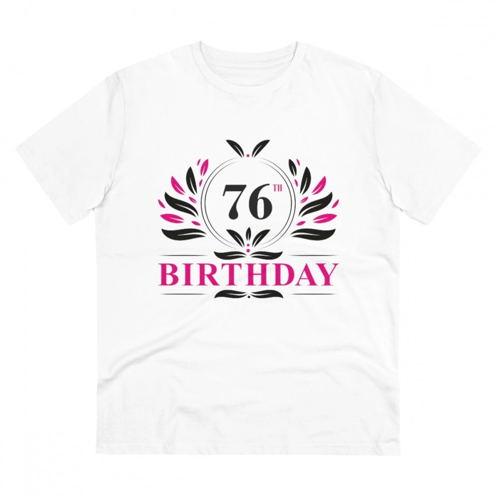White PC Cotton 76th Birthday Printed Men's T-Shirt (Half sleeve, Round neck, 180GSM)