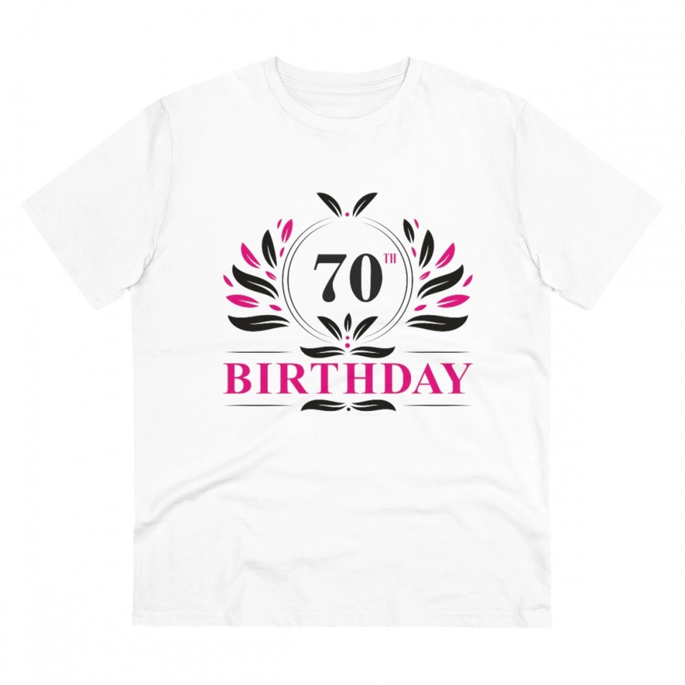 White PC Cotton 70th Birthday Printed T-Shirt for Men, half sleeve, round neck, high-quality thread (180GSM)