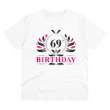 White PC Cotton 69th Birthday Printed Men's T-Shirt (180GSM), half sleeve round neck, casual occasion