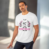 Men's 97th birthday printed white cotton T-shirt with half sleeves and round neck, 180GSM thread count
