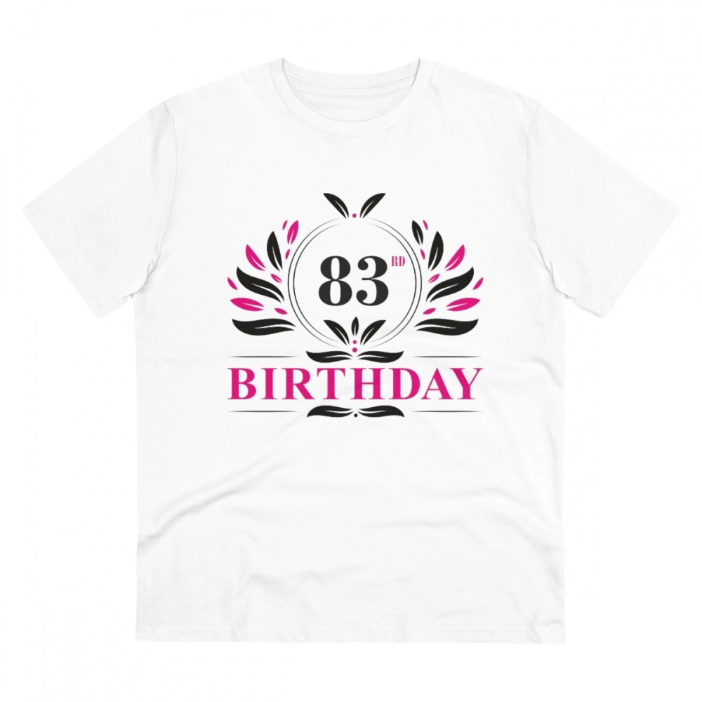White PC cotton 83rd birthday printed men's t-shirt (half sleeve), round neck, 180GSM thread count