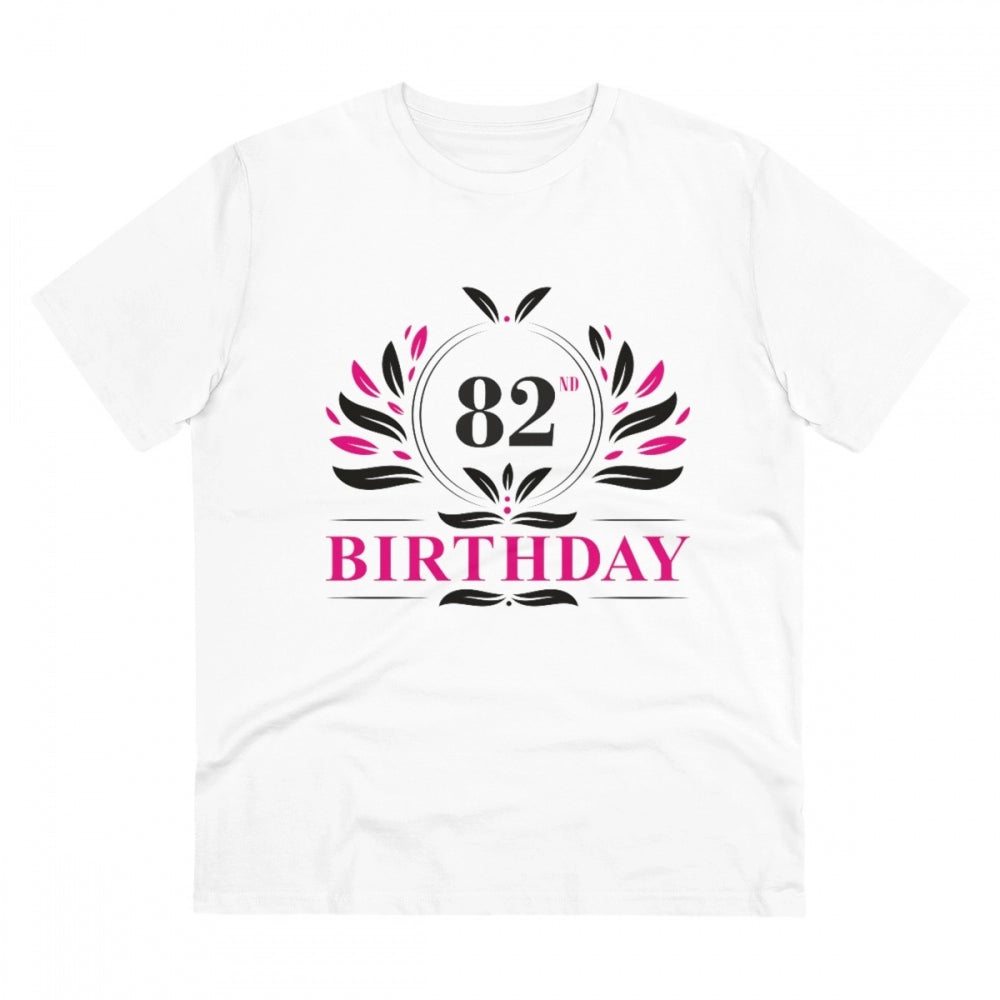 White PC Cotton 82nd Birthday Printed T-Shirt (Half Sleeve, Round Neck), 180GSM for men's casual wear
