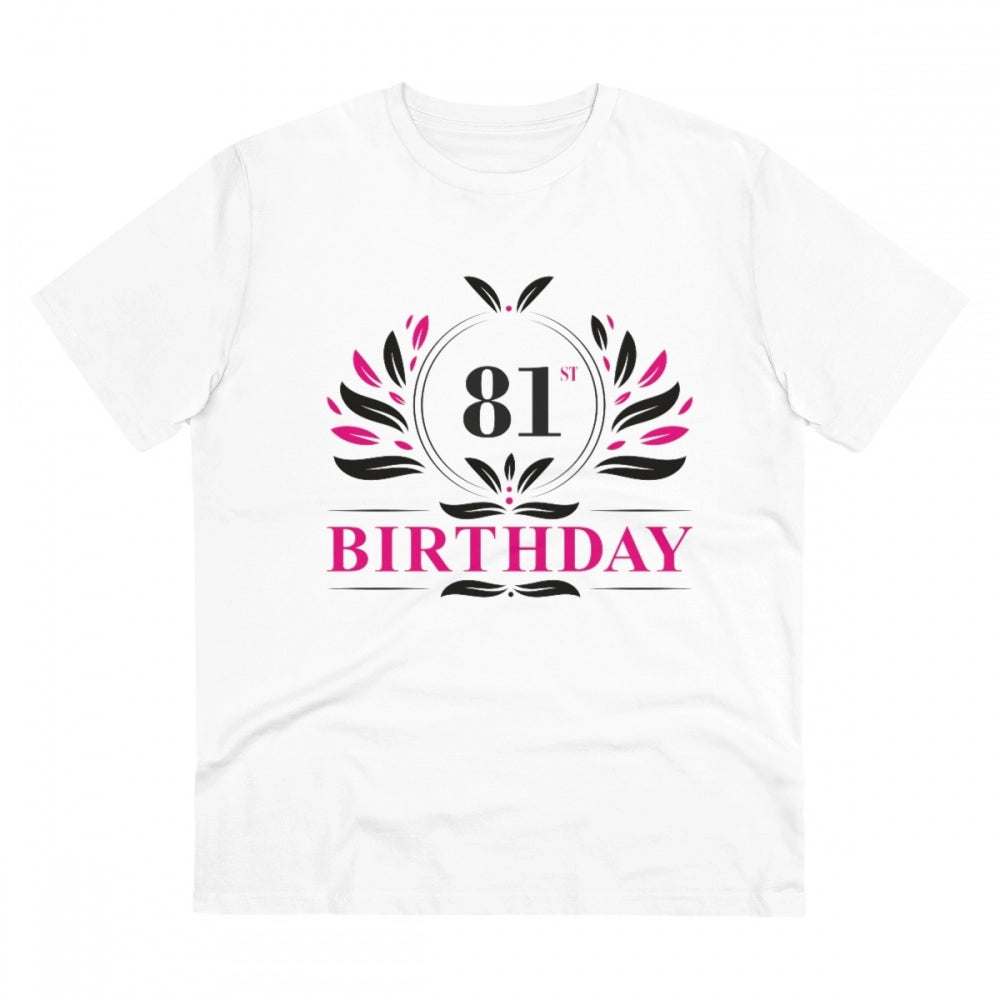 White PC cotton 81st birthday printed men's t-shirt with half sleeves, round neck, 180GSM thread count