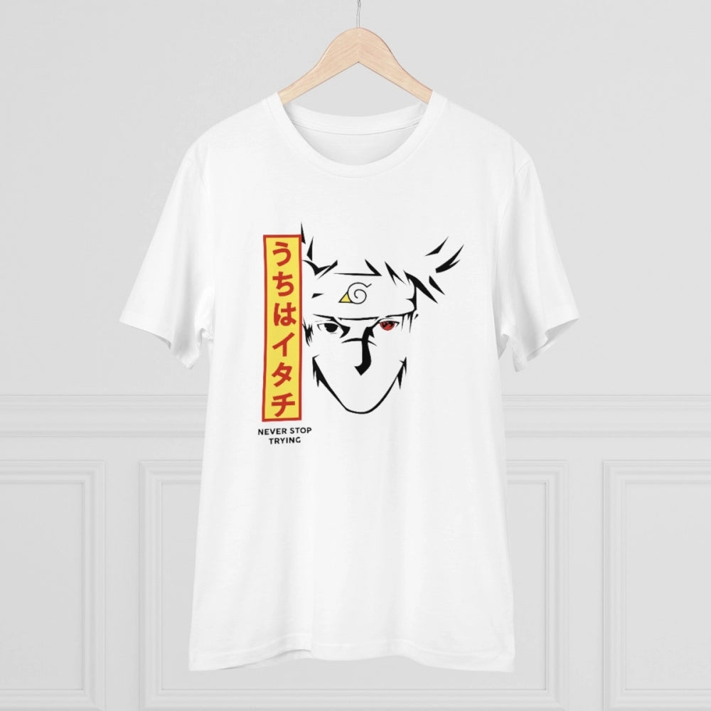 White PC Cotton Kunffo Printed Men's T-Shirt (Half Sleeve, Round Neck) on casual wear display