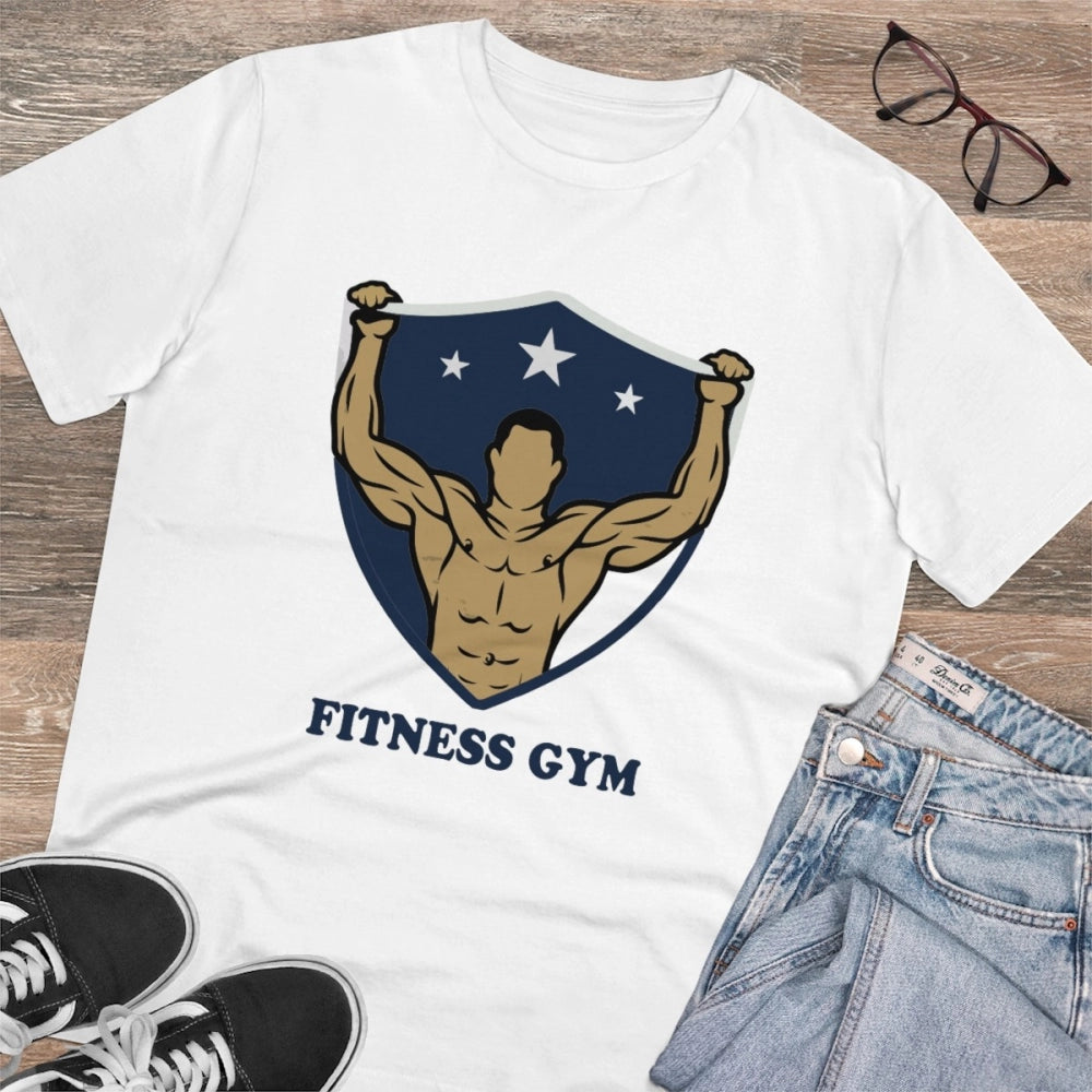 White PC Cotton Men's Fittnes Gym T-Shirt with half sleeves, 180GSM thread count for casual occasions