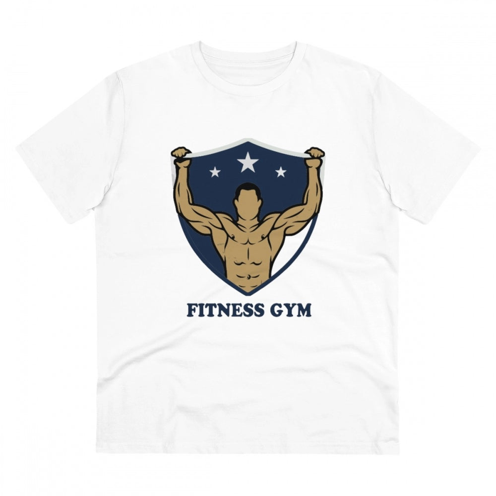 White PC Cotton Fitness Gym T-Shirt (180GSM), half sleeve, round neck for men's casual wear