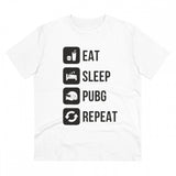 White PC Cotton Eat Sleep Pubg Repeat Printed Men's T-Shirt with 180GSM thread count (half sleeve, round neck) for casual occasions