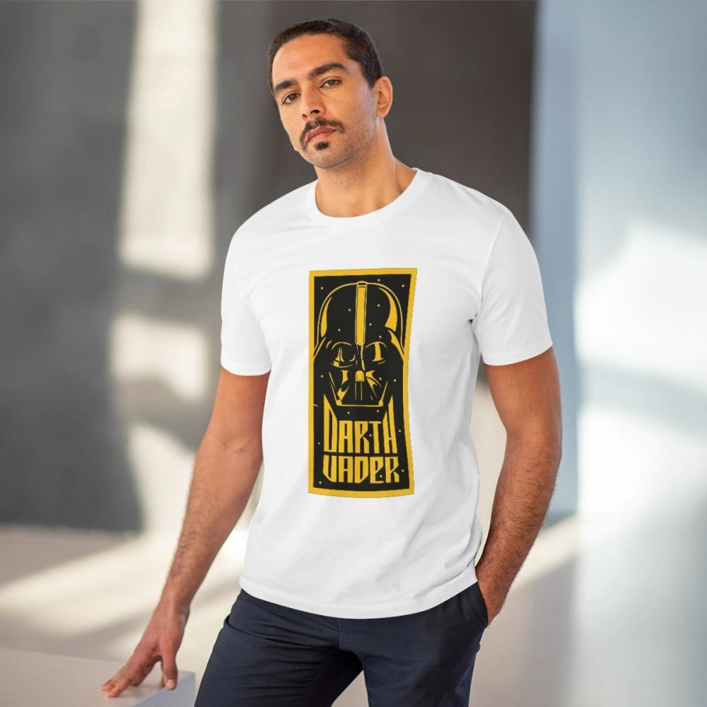 White PC Cotton Darth Vader Men's Half Sleeve T-Shirt (180GSM), casual wear with round neck design