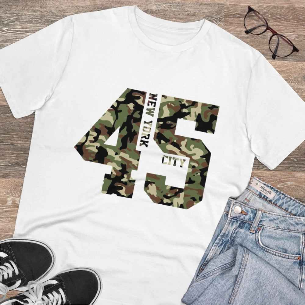 White PC Cotton Men's NYC Printed Half-Sleeve T-Shirt (180GSM) - casual wear on display