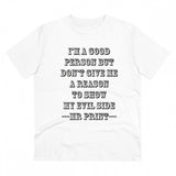 White PC cotton "I Am Good Person" printed men's half sleeve T-shirt, casual occasion wear