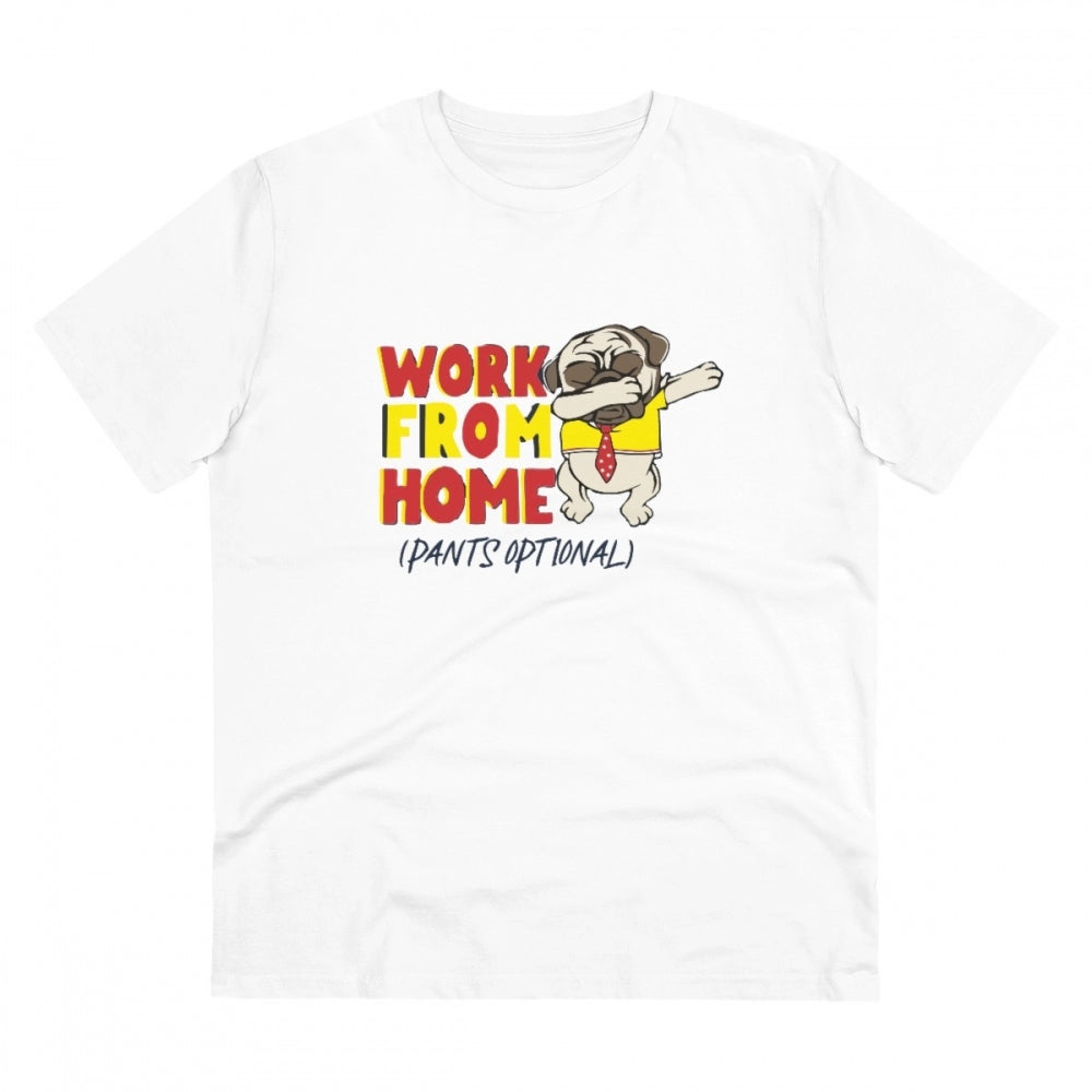 White PC Cotton Work From Home Designed T-Shirt (Half Sleeve, Round Neck), 180GSM for men's casual wear