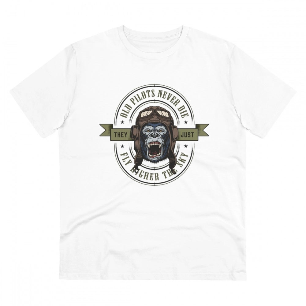 White PC Cotton Gorilla Design Half-Sleeve T-Shirt for Men, 180GSM thread count