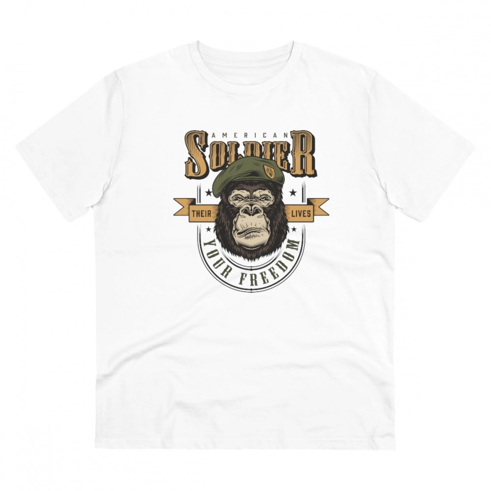 White PC Cotton Gorilla Design Men's Half Sleeve T-Shirt (180GSM), casual wear with vibrant print