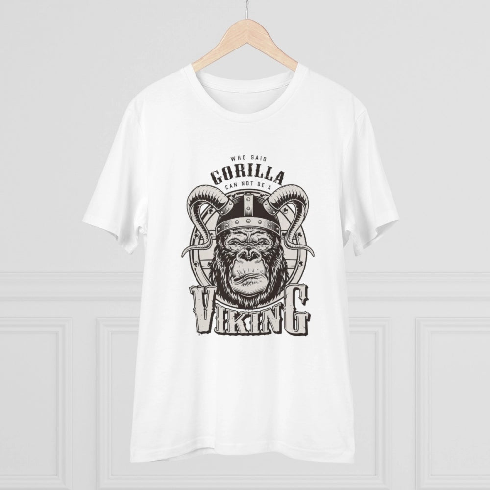 White PC Cotton Gorilla Design Half Sleeve T-Shirt for Men, casual occasion
