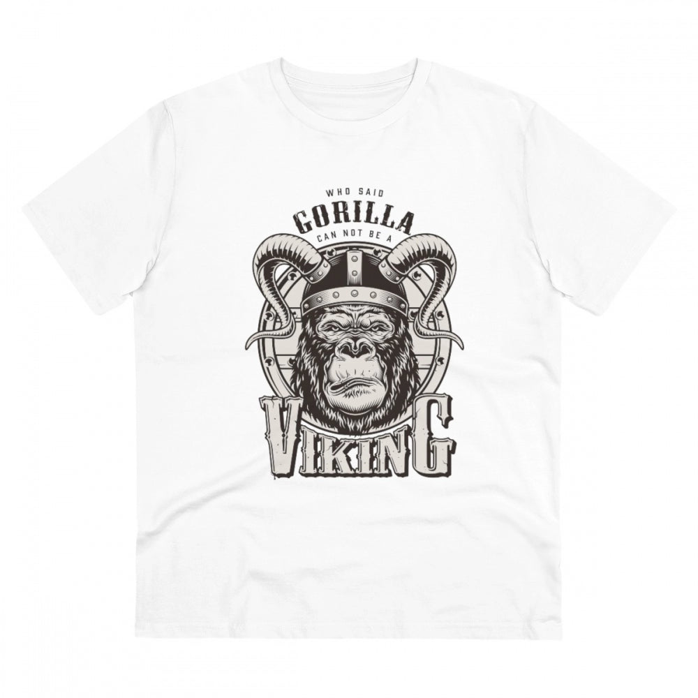 White PC Cotton Gorilla Design men's half sleeve t-shirt for casual wear