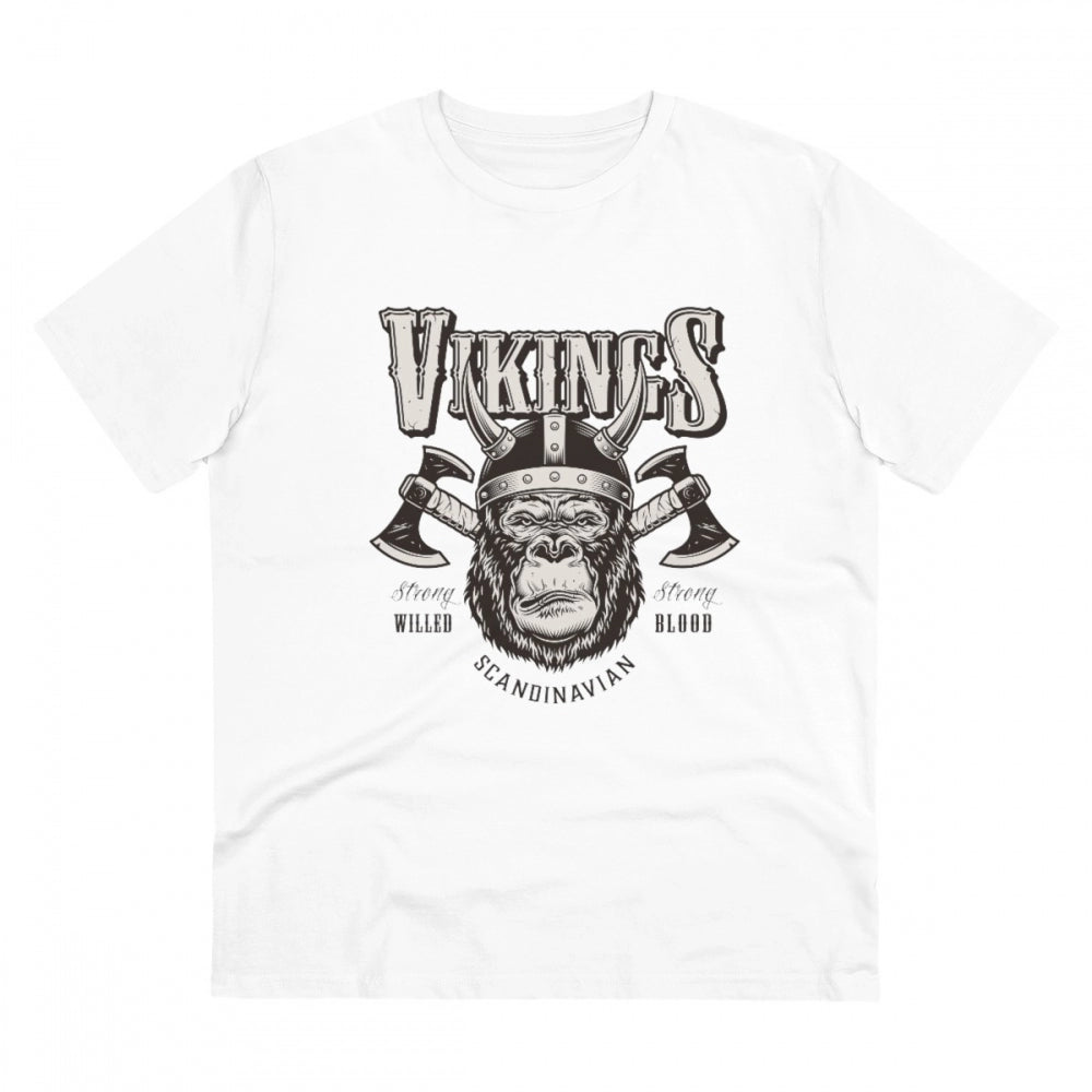 White PC Cotton Gorilla Design Half Sleeve T-Shirt for Men, casual wear with 180GSM thread count