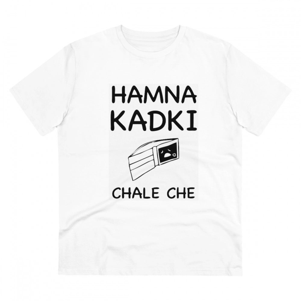 White PC Cotton Hamna Kadki Chale Che Printed T-Shirt (Half Sleeve, 180GSM), men's casual wear for everyday style