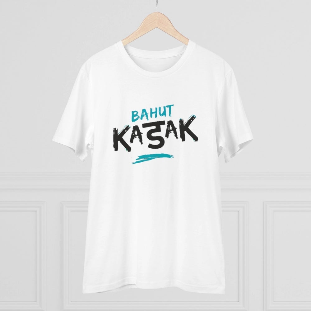 White PC Cotton Bahot Kadak Printed Men's T-Shirt, half sleeve, round neck, 180GSM thread count