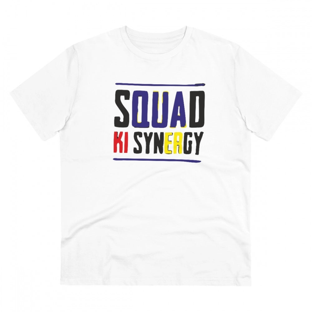 White PC Cotton Squed Ki Syneagy Printed Men's T-Shirt (180GSM), half sleeve, round neck for casual occasions