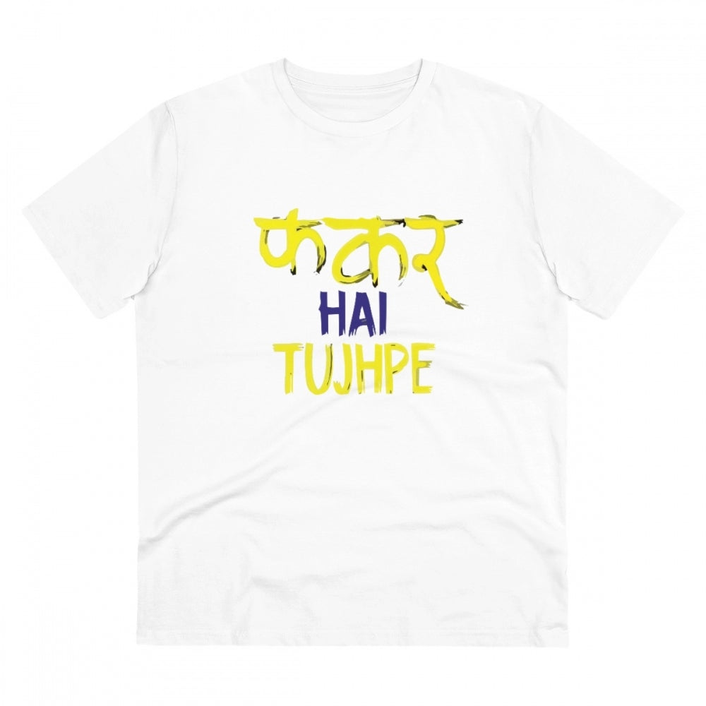 White PC Cotton Phakar Hai Tuhjpe Printed Men's Half Sleeve Round Neck T-Shirt, 180GSM thread count